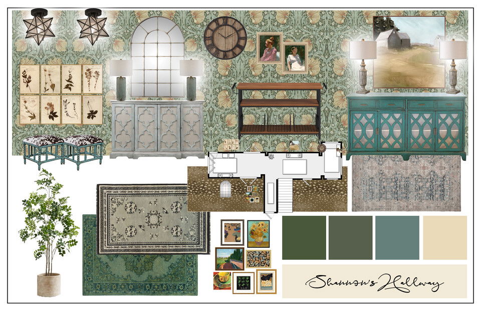 Feminine Green Eclectic Hallway Interior Design Casey H. Moodboard 1 thumb