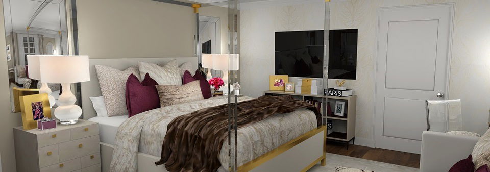 Dormitorio glamoroso y elegante - Después de la representación