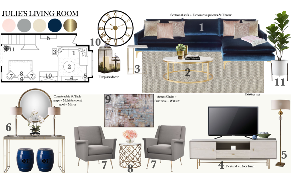 Natural & Navy Transitional Living Room Idea Nor Aina M. Moodboard 2 thumb