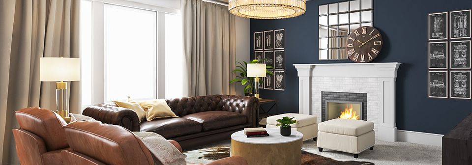 Masculine Glam Living Room Interior Design- After Rendering