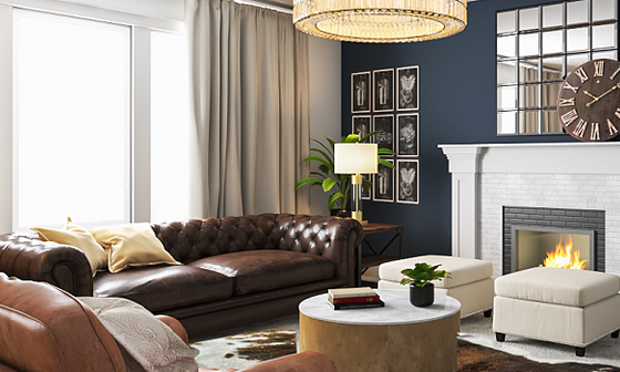 Masculine Glam Living Room Interior Design by affordable Vancouver interior designers