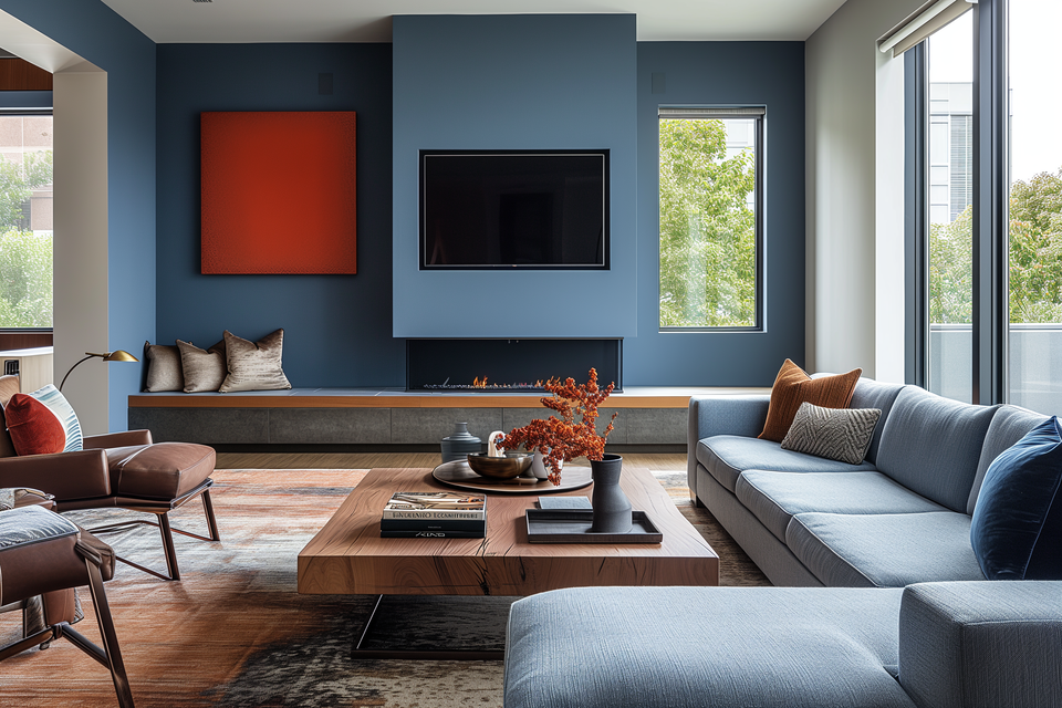 Contemporary Blue Serene Living Room Remodel