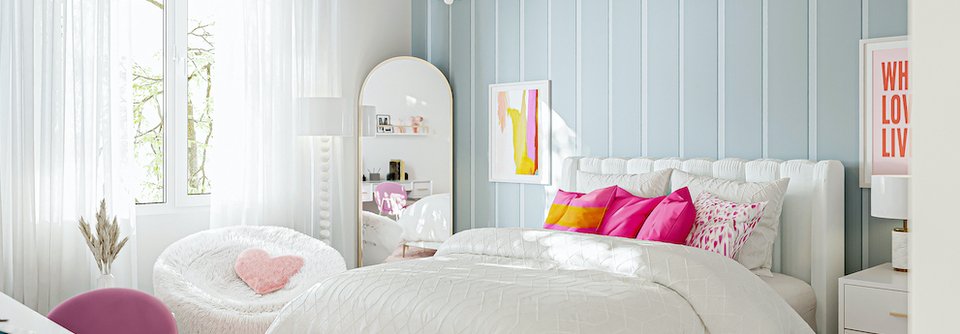 Girly Neutral Bedroom with Pops of Pink-Marcia - After