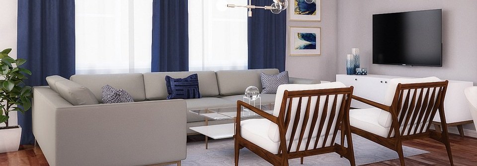 Navy Accents for Contemporary Living Room-Hannah - After