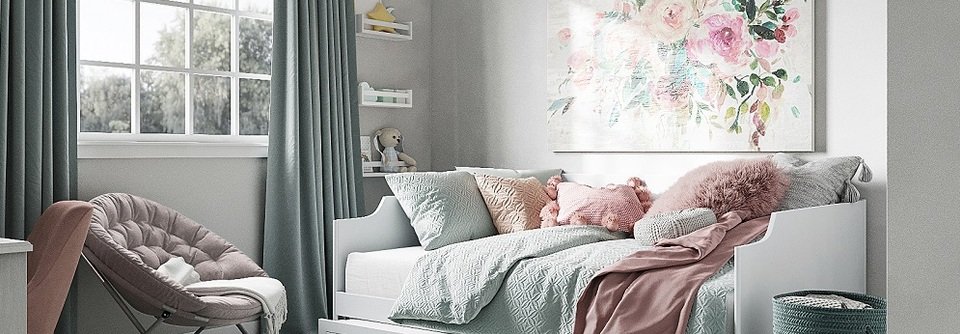 Pastel Blue and Dusty Rose Bedroom for Kids -Patrick - After