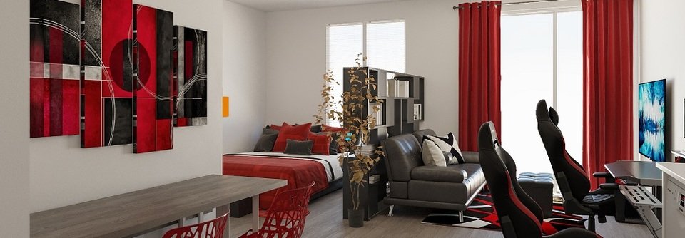 Black & Red Modern Studio Apartment Design-Rodrigues - After