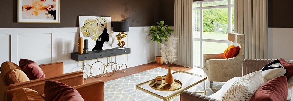 Artsy Glamorous Living Room Interior Design -Phillippa - After