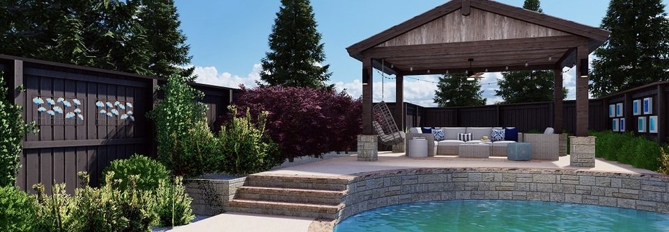 Relaxing Poolside Patio Decor with Wooden Gazebo -Dr. - After