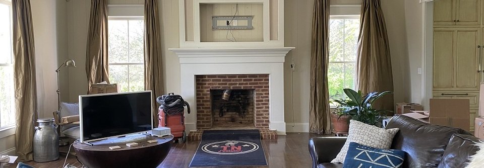 Warm Eclectic Home with White Brick Fireplace-Shannon - Before
