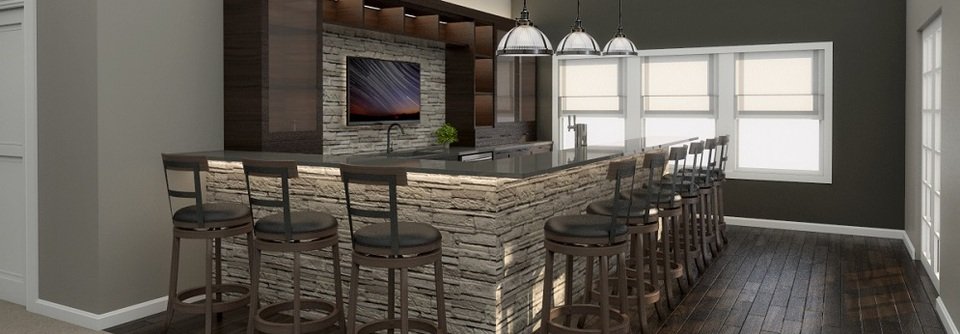 Traditional and comfortable basement bar and living room -Matthew - After