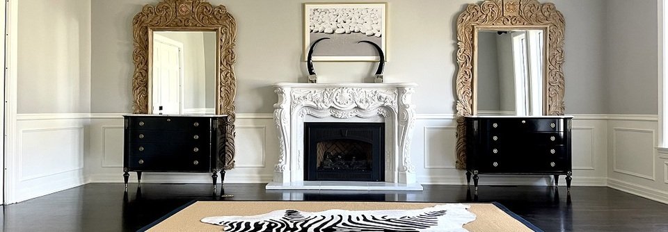 Living Room Design with Hand Carved Fireplace -Linda - Before