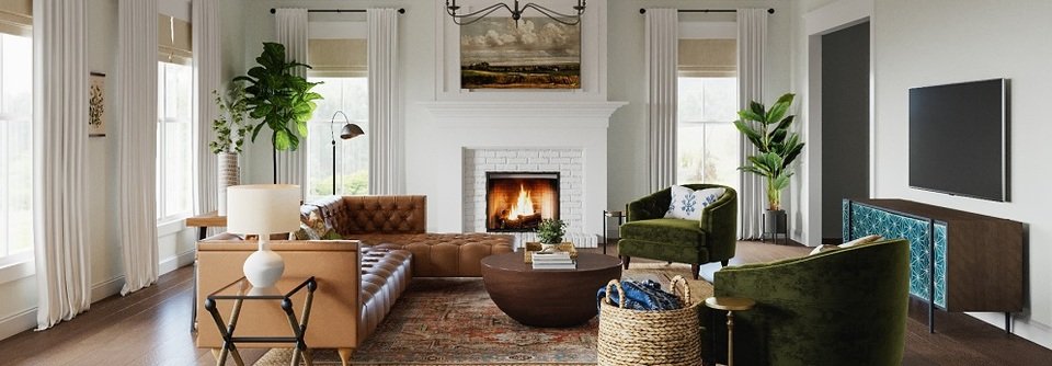 Warm Eclectic Home with White Brick Fireplace-Shannon - After
