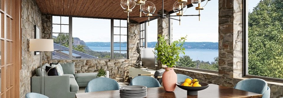 Mid Century Home with Stone Walls Sun Room-Yasmin - After