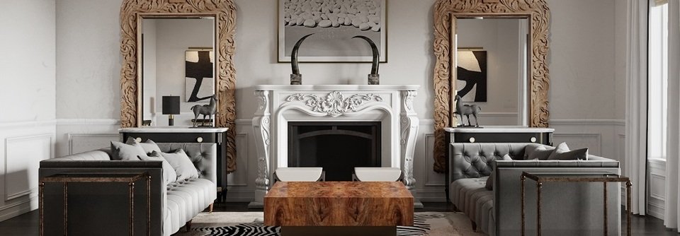 Living Room Design with Hand Carved Fireplace -Linda - After
