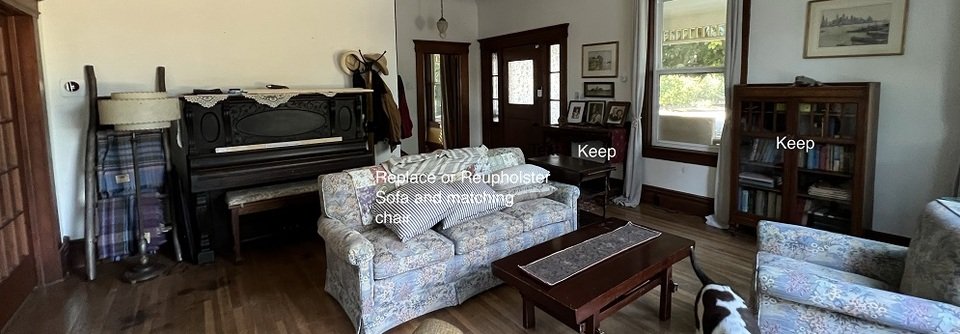 Eclectic Parlor Room with Vintage Piano-Lanny - Before