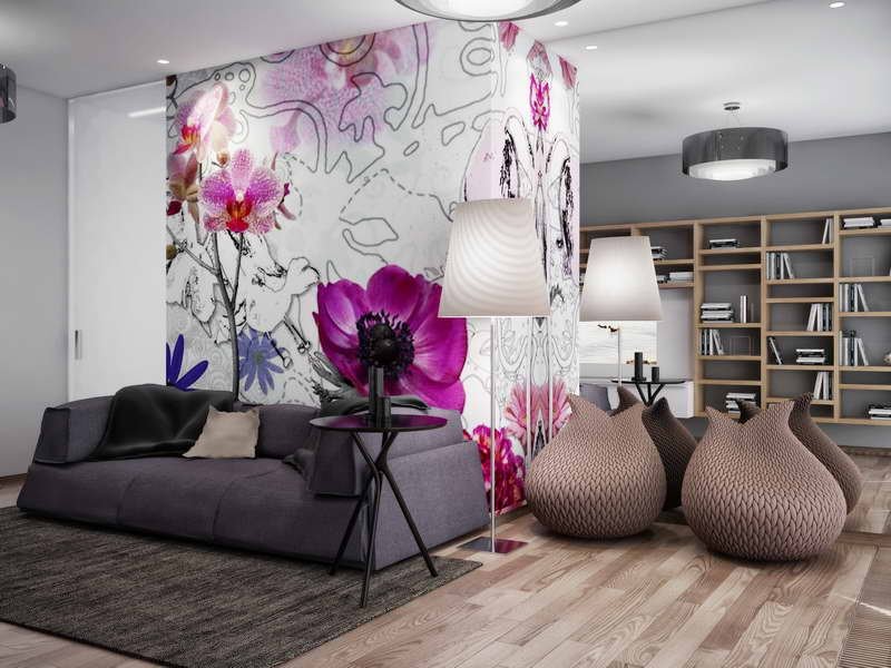Contemporary-Floral-Wallpaper-Designs-With-Wood-Floors
