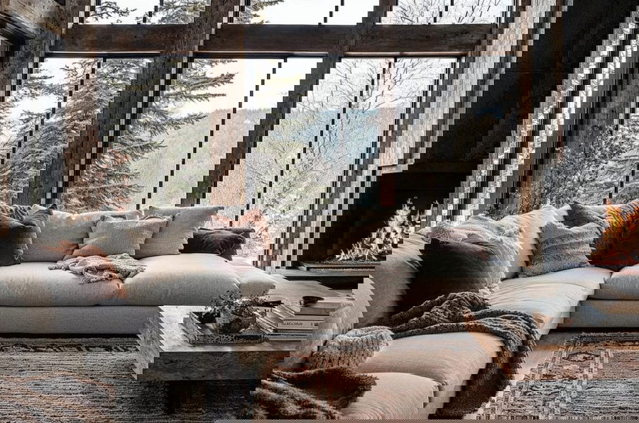 Hygge decor with wood, linen, and ceramic details.