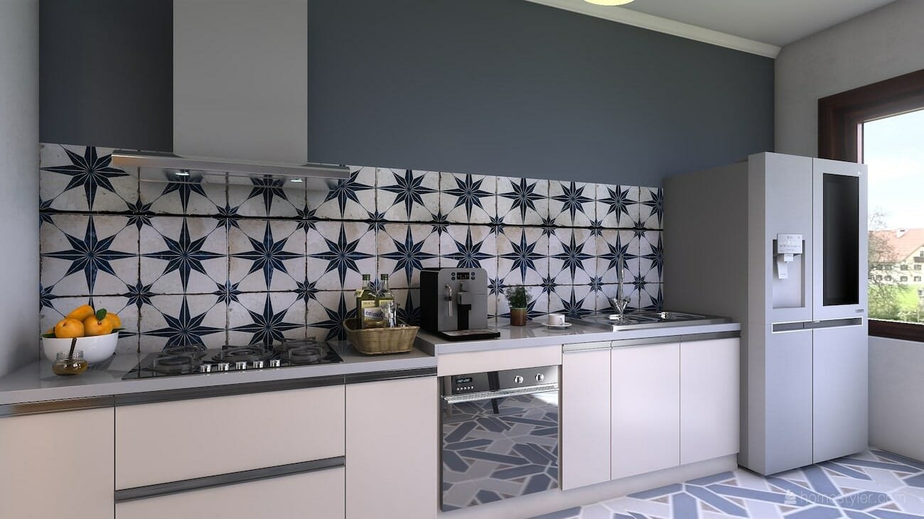 Modern blue accented kitchen by Decorilla and top Denver interior designer, Jacky G.