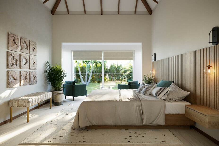 Modern organic bedroom by Decorilla online interior design services