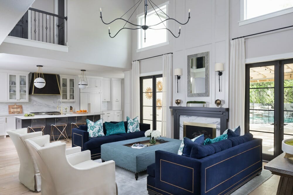 Glamorous Blue Living Room By Gingerwood Interior Designers In Austin Texas 1 