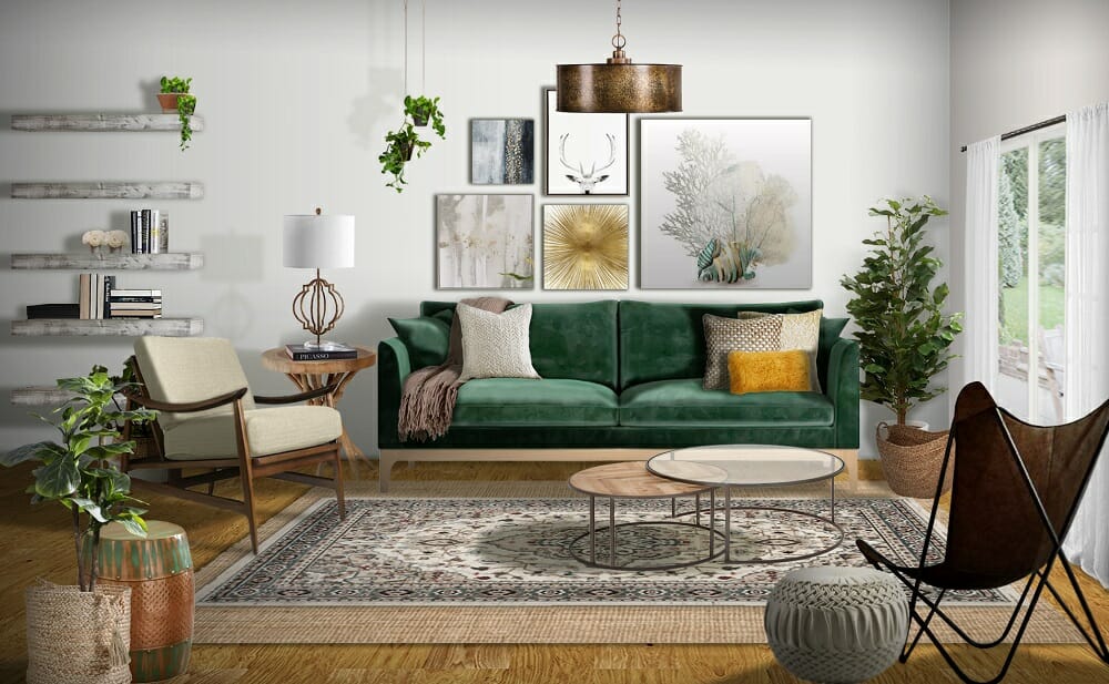 10 Fall Color Schemes To Warm Up Your Interior Design Decorilla   Mid Century Modern Living Room In Green And Brown Fall Color Schemes By Marissa G 