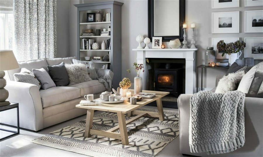 Cozy neutral gray living room winter decor ideas