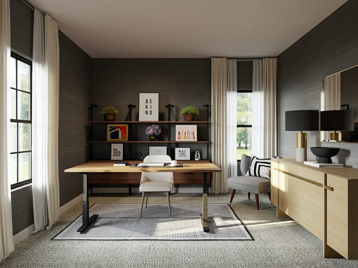 Pantone color of the year 2021 featured in home office wallpaper
