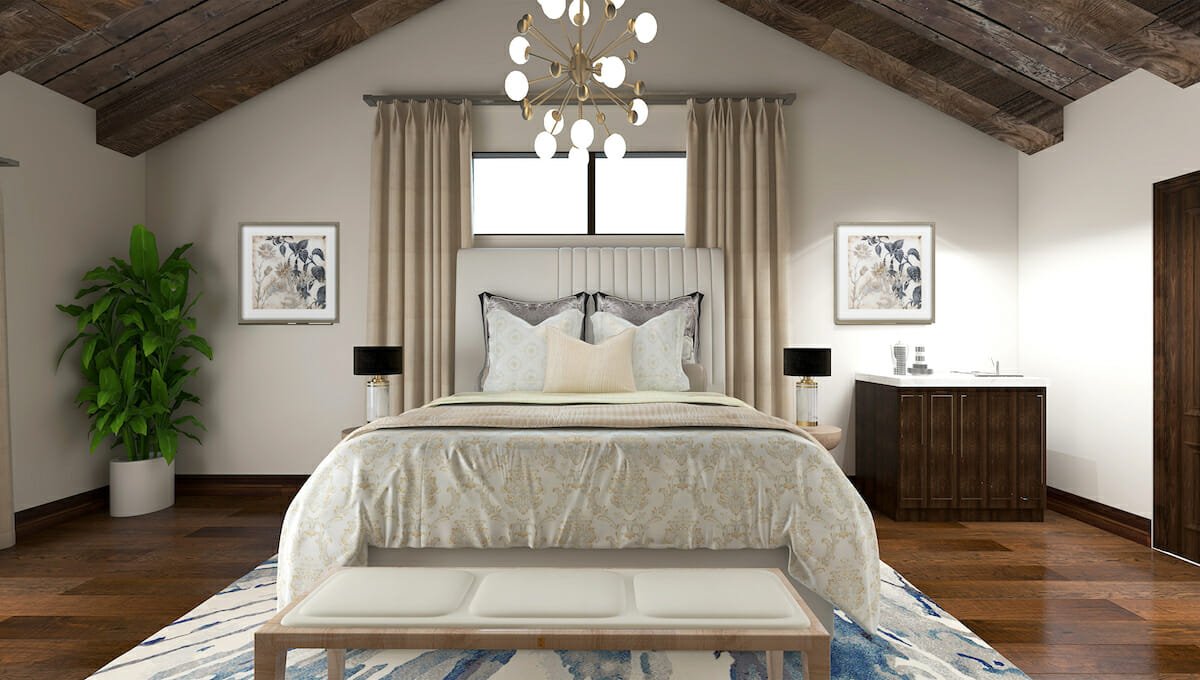 Modern Rustic master bedroom by online interior designer Kasonndra Leigh