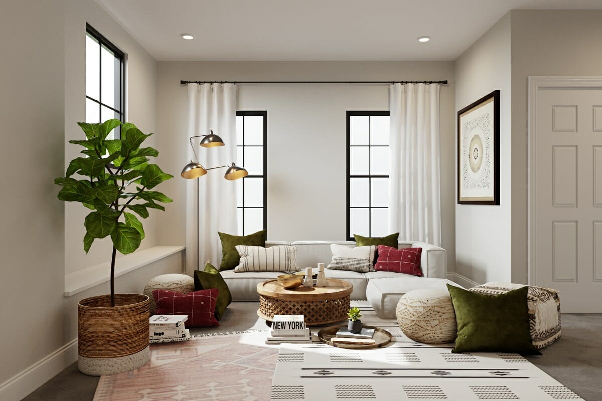 Contemporary bohemian lounge by online interior designer Drew Facey