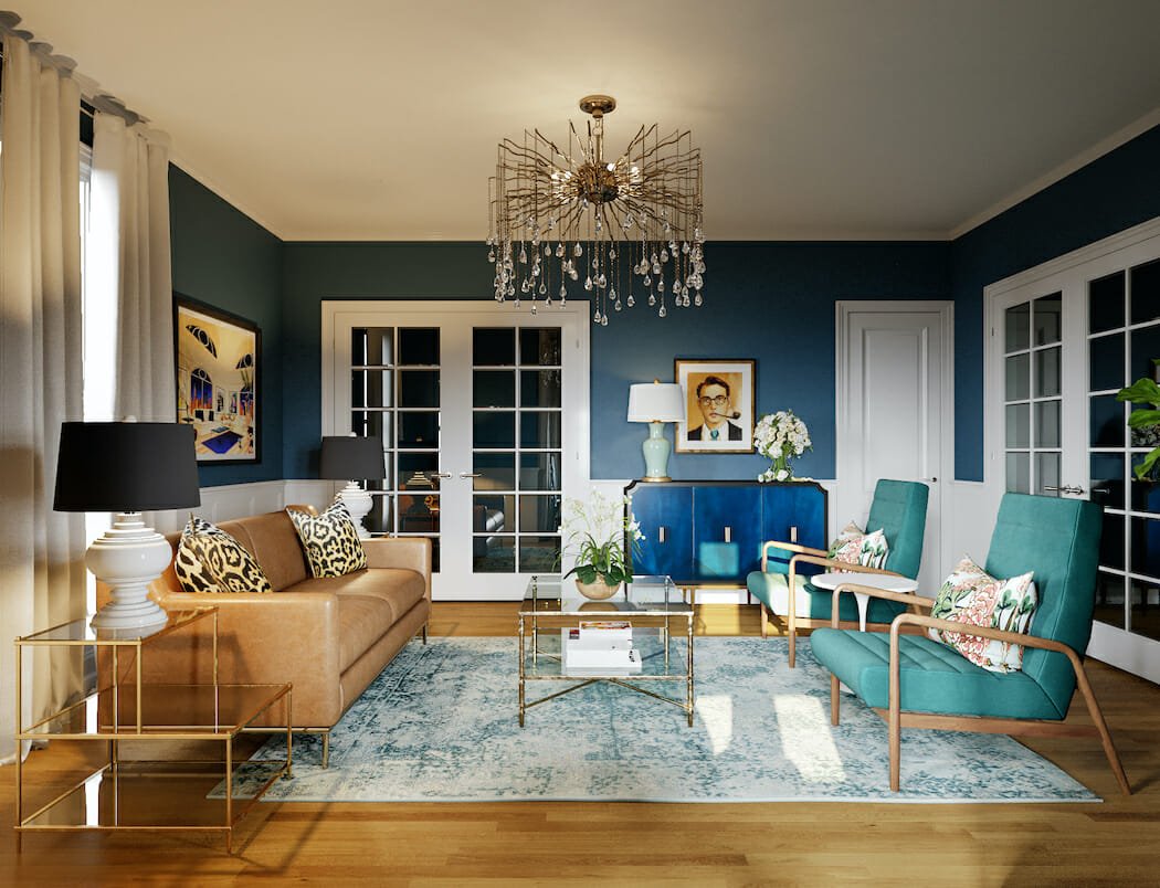 Eclectic lounge with vintage items from NYC furniture stores by Decorilla designer, Casey H.