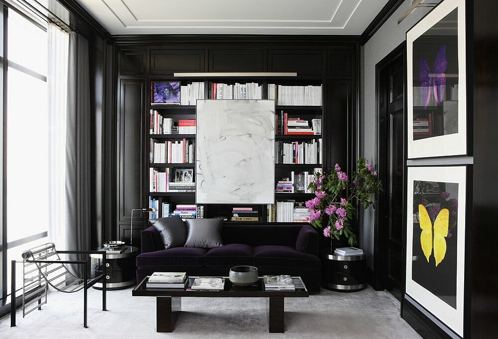 Ravishing interior with black accent wall in living room