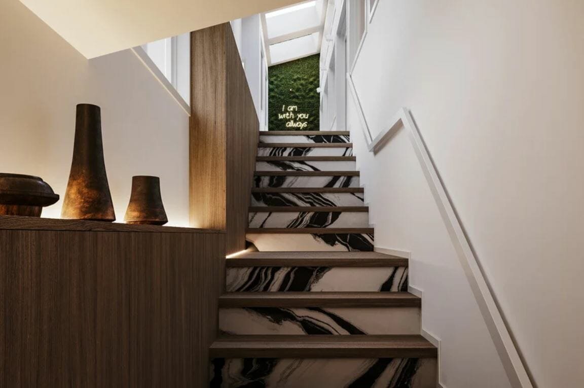 Stairway leading to a contemporary home remodel patio