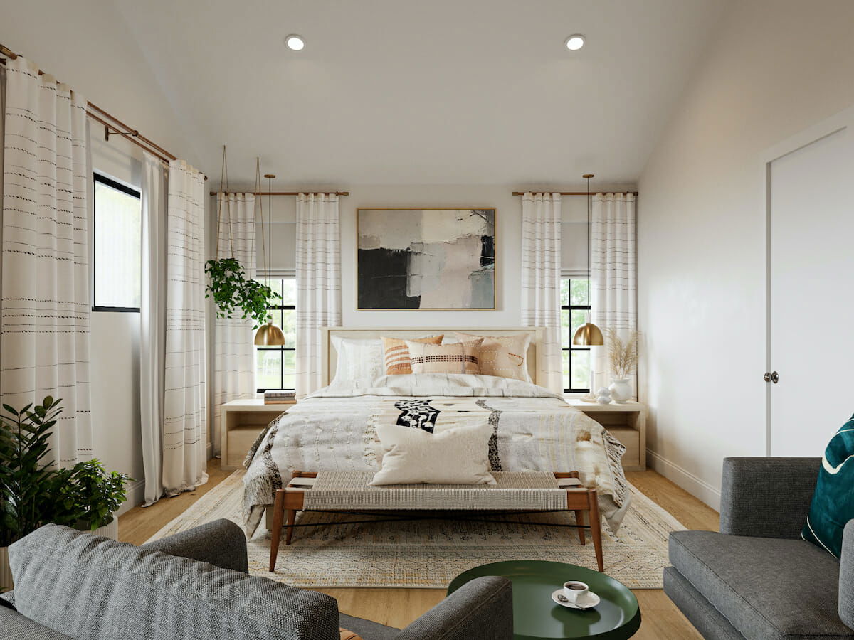 Bohemian bedroom by Decorilla online interior designer Courtney B