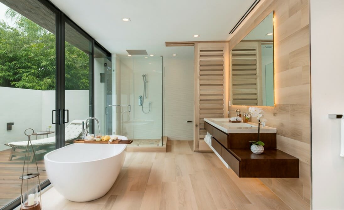 Contemporary bathroom interior design instagram post by decorilla