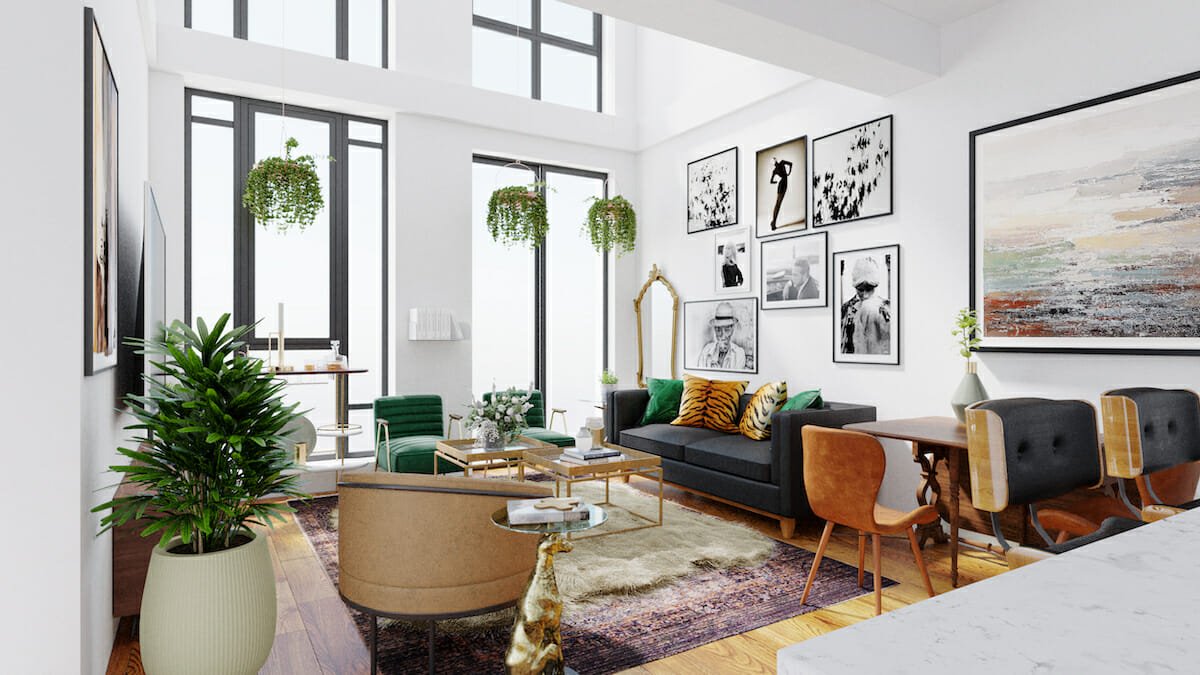 Living room with eclectic home decor by Decorilla interior designer, Wanda P.