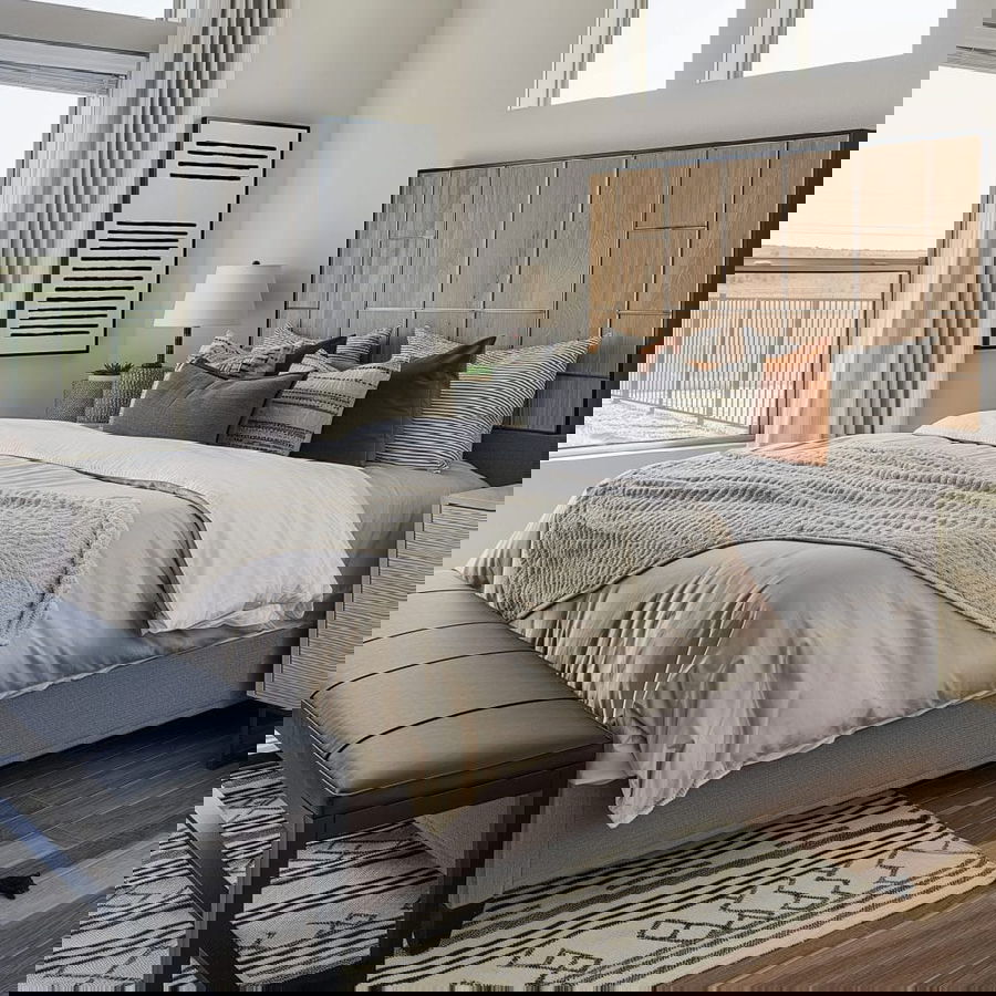 Modern men's bedroom interior before and after by Decorilla