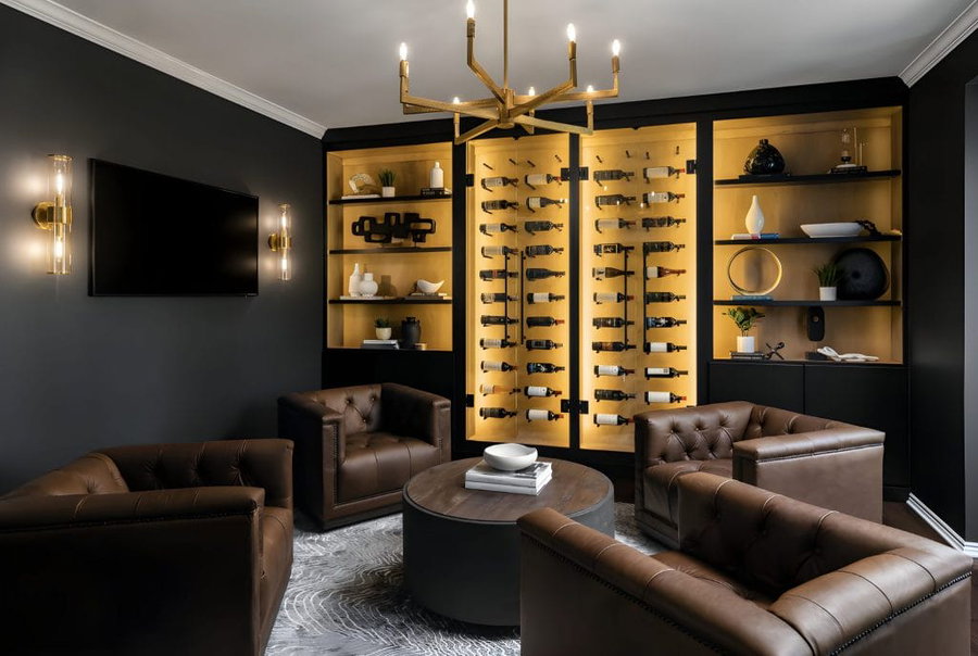 Wine bar-sitting room by Decorilla interior designer, Kaitlyn B.