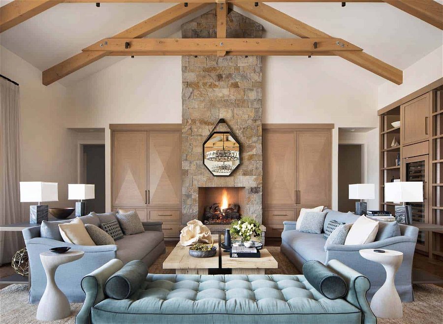 Beautiful rustic glam living room with rich textures