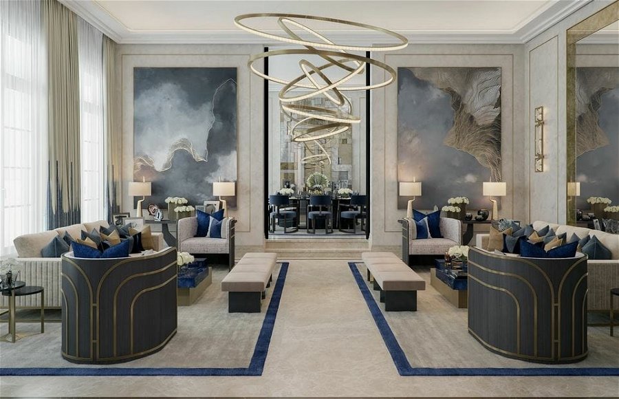 Modern luxurious living room interior lighting design