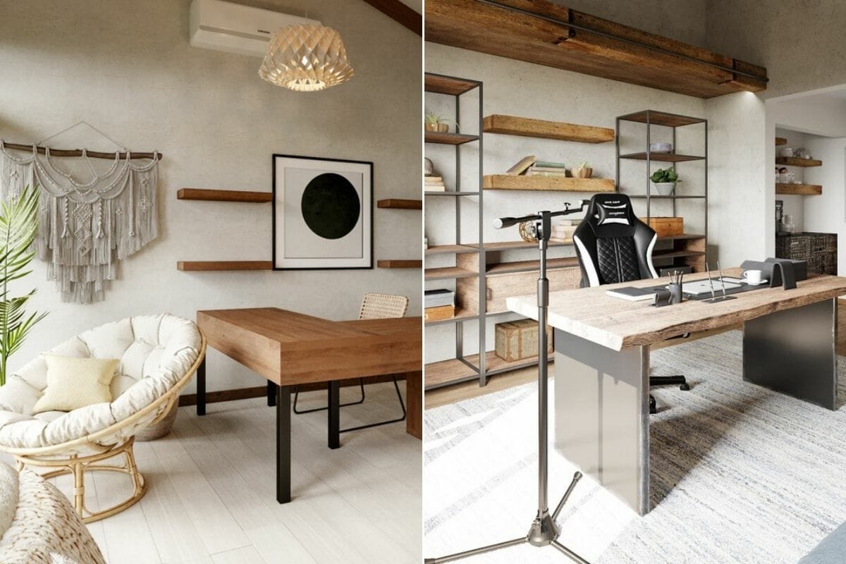 his and hers desk for a office space in a boho and industrial rooms