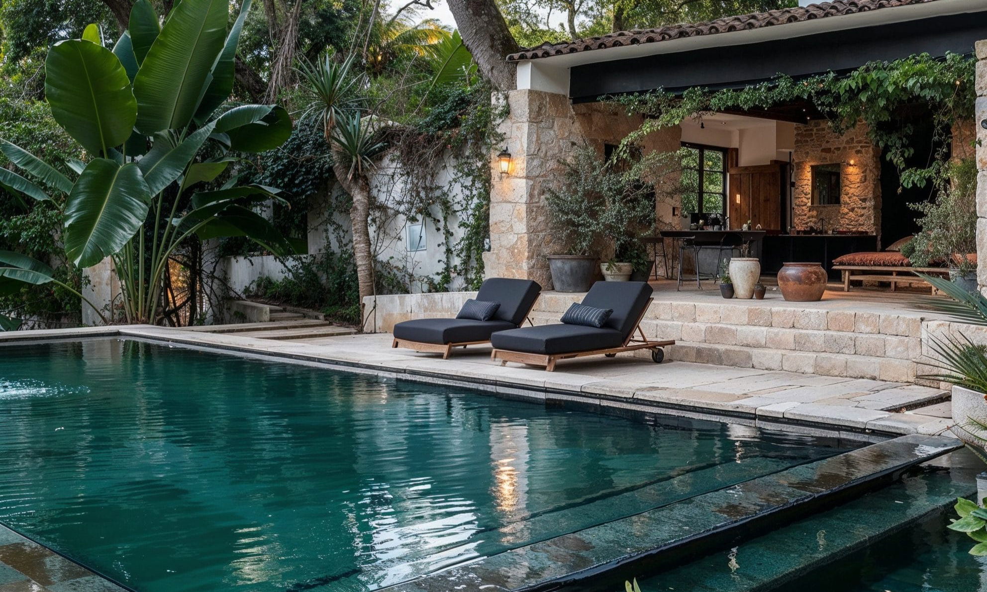 Before & After: Modern Pergola Design for a Poolside Patio by top Providence interior decorators