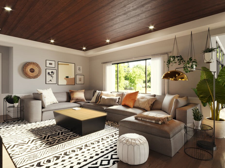 Boho living room decor with slight pops of color