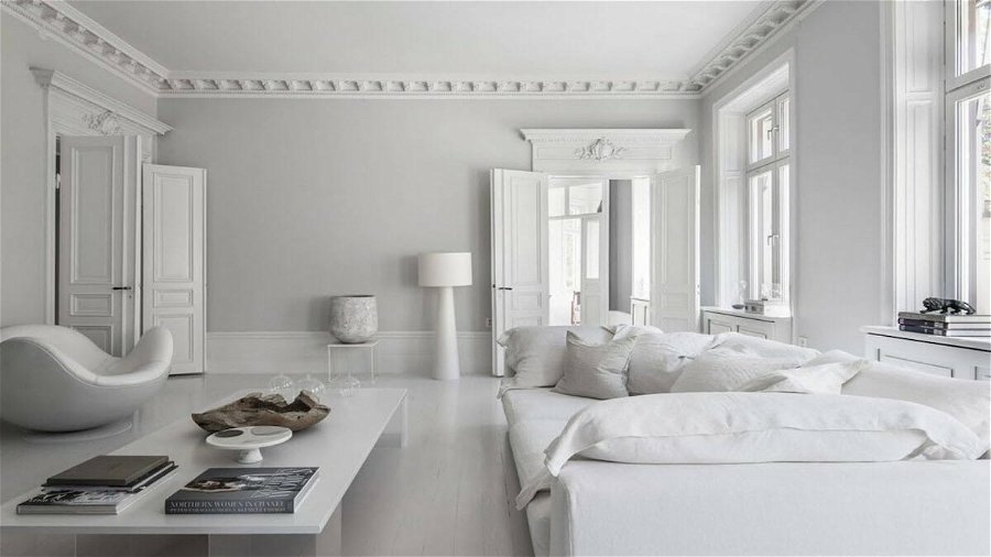 All white interior living room