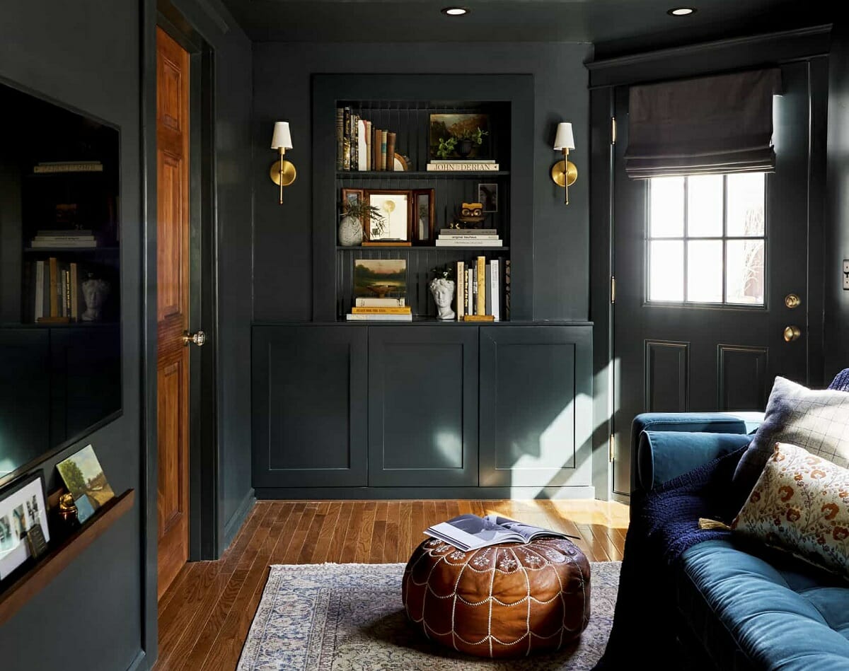Antes & Después: Ideas de salón de oficina en casa elegantes por decoradores de interiores asequibles en Wilmington