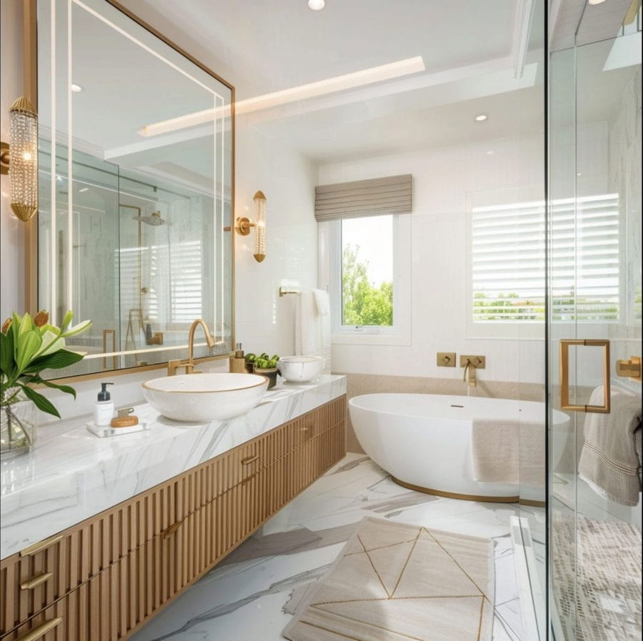 Transitional master bathroom refresh by Decorilla