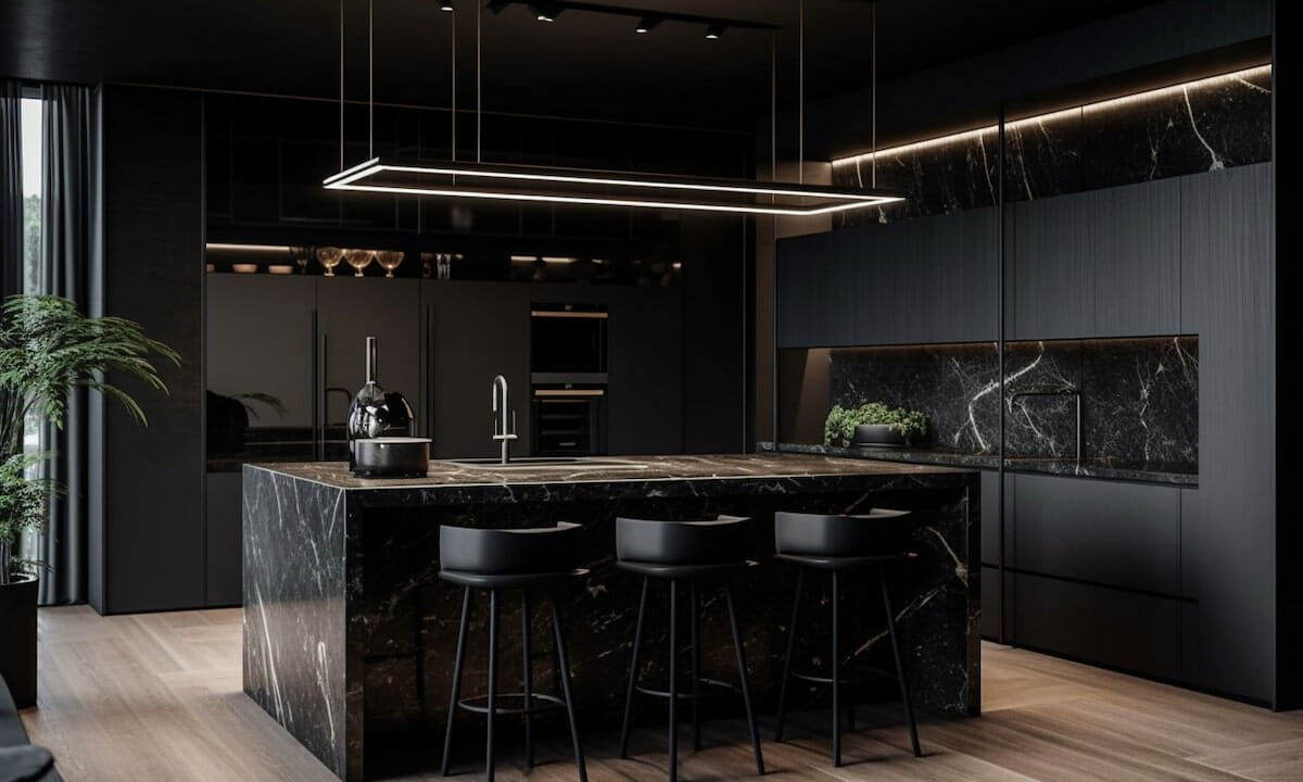 Before & After: Dramatic All Black Kitchen Design by interior decorators in Irvine, California