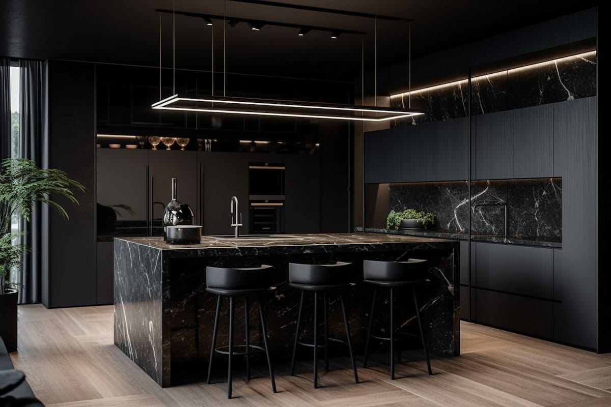 Before & After: Dramatic All Black Kitchen Design by interior decorators in Irvine, California