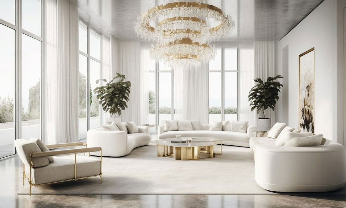 Antes y Después: Transformación de Sala de Estar y Comedor en Blanco y Oro por decoradores de interiores asequibles de Palm Bay