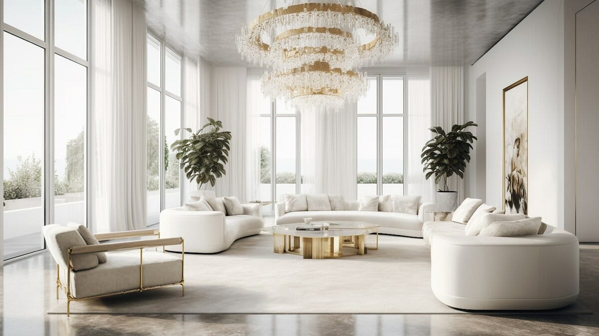 Antes y Después: Transformación de Sala de Estar y Comedor en Blanco y Oro por decoradores de interiores asequibles de Palm Bay