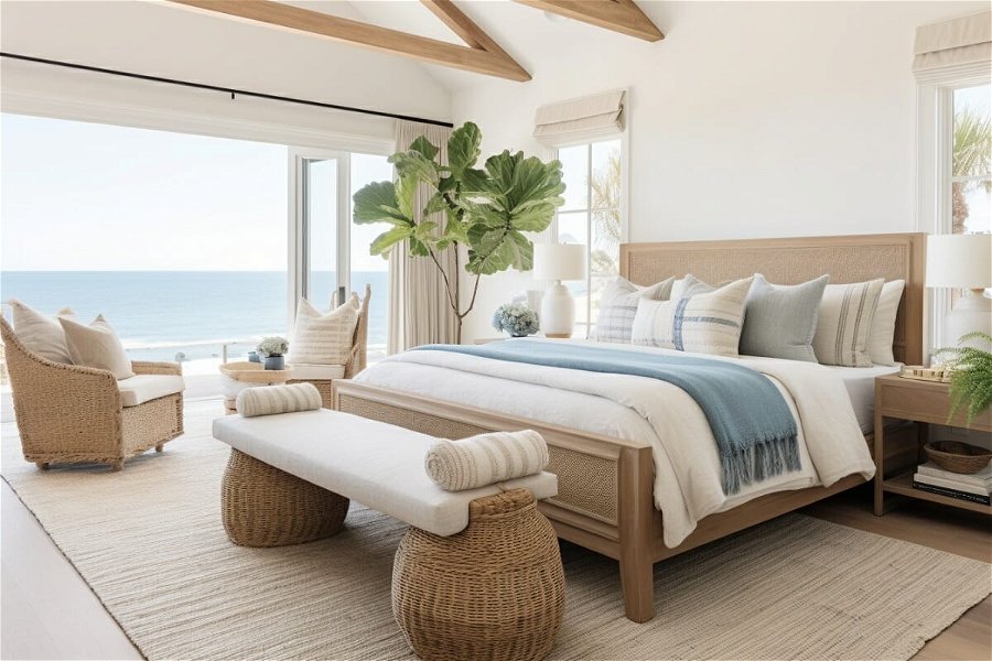Serene Neutral Coastal Bedroom Design with a View
